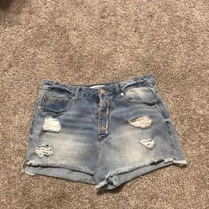 high waisted light washed jean shorts